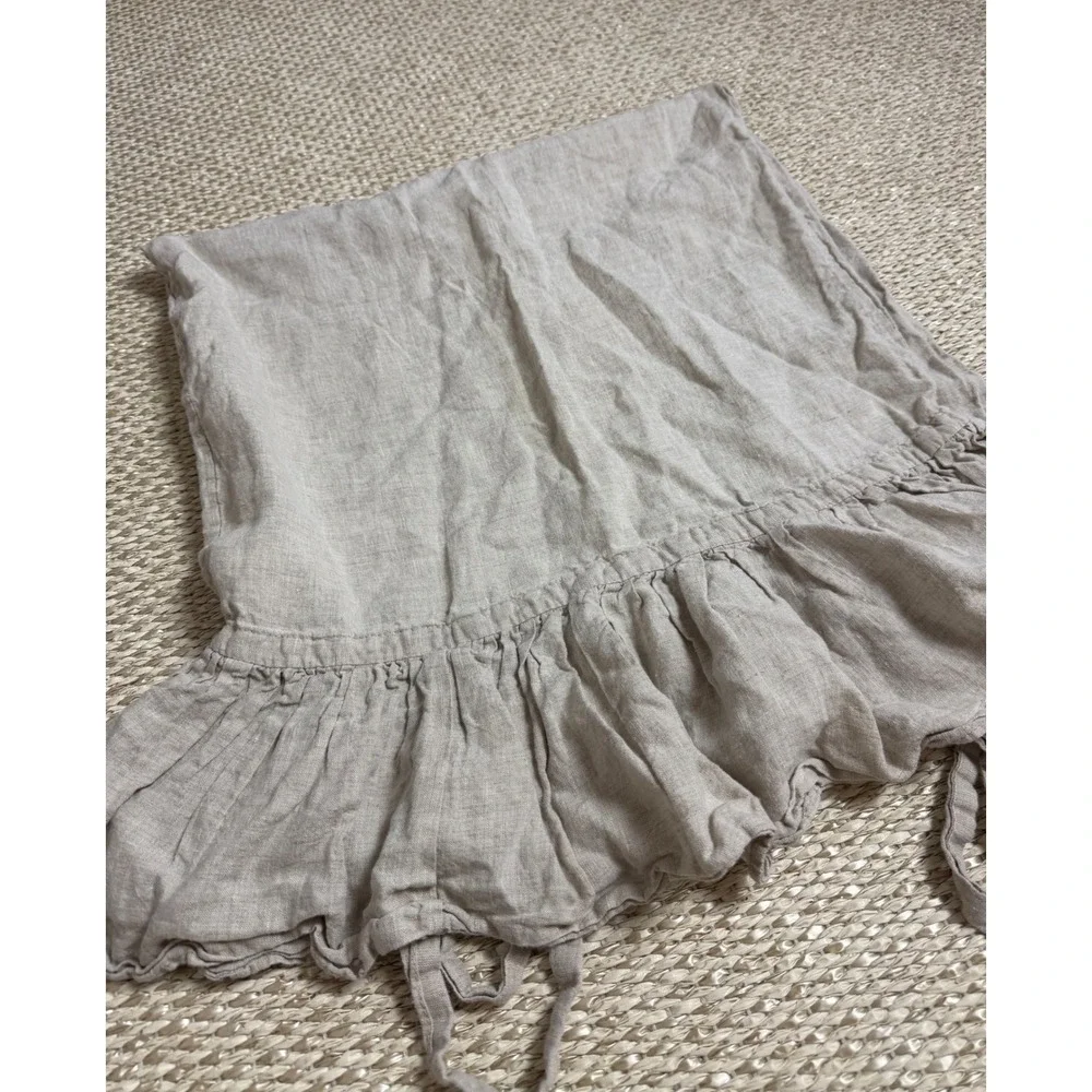 Linen Ruffle Pillowcase Set Oatmeal flax Cottagecore Farmhouse Shams with Ties